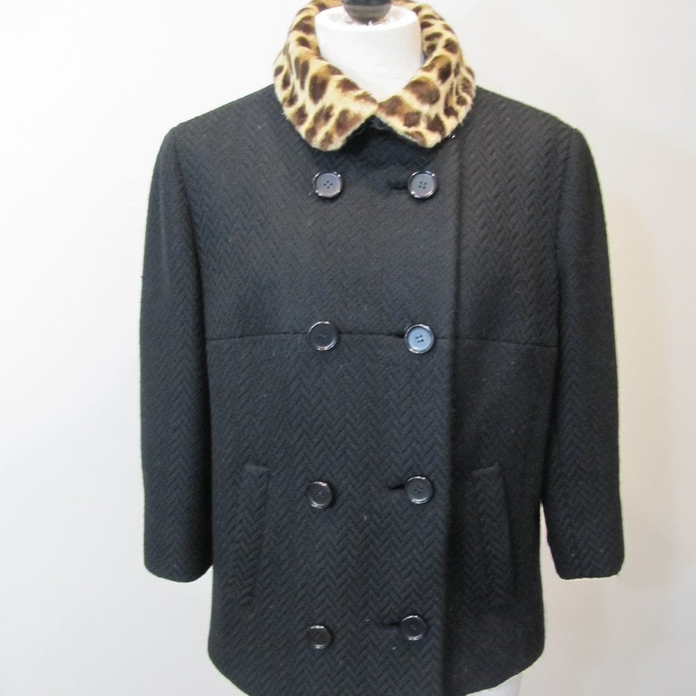 Vintage Double Breasted Jacket W Genuine Leopard Collar, S